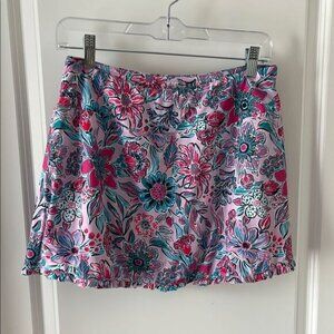 Gottex Pink and Blue Floral Skort Micro Ruffle Bottom Back Pocket SZ L